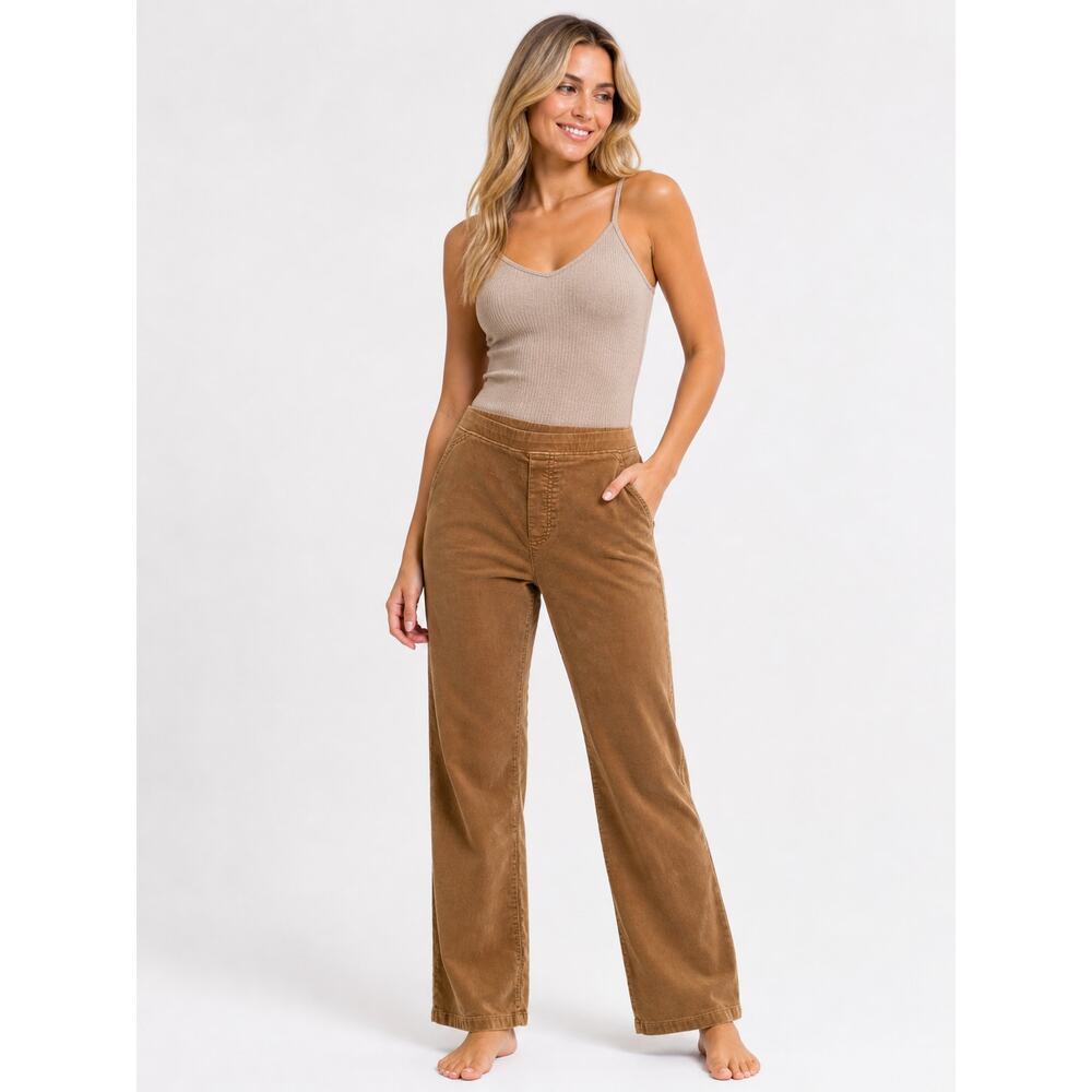 LR1304 Womens Brown Pull On Pants Wide Leg Stretch Casual Soft J Jill Large